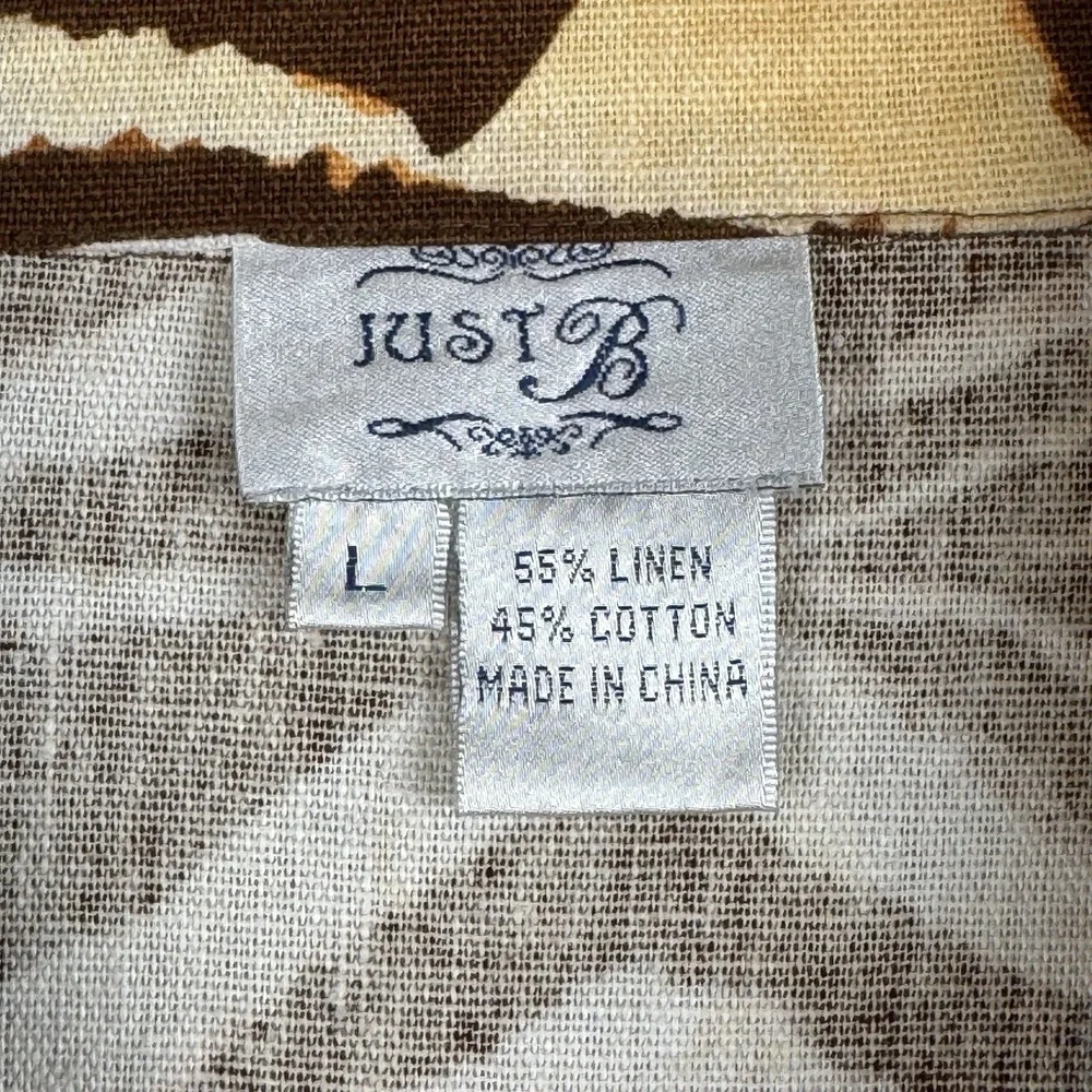 Just B Women's Linen Cotton‎ Denim Jacket Size Large Animal Print Blazer Jacket